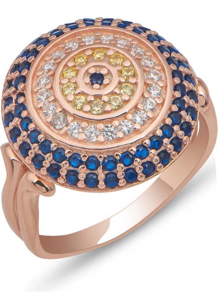 Gümüş Rose Yuvarlak Nazarlı Kadın Yüzük