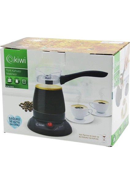 Kiwi KCM-7514 Cam Elektrikli Cezve Türk Kahve Makinesi 360 Derece Dönebilen Taban 6 Fincan 1000W 400ML 304 Çelik Gizli Rezistans (5047)