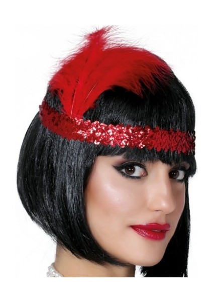 Kırmızı Renk Tüylü Çarliston Saç Bandı Kafa Bandı (5047)