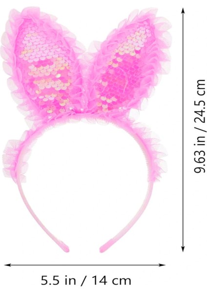 Kenarları Dantelli Fuşya Pullu Payetli LED Işıklı Tavşan Kulak Taç 23X19 cm (5047) indirimleri