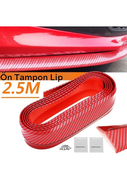 Kırmızı Renkli 2,5 Metre Araba Oto Ön Tampon Koruyucu Kauçuk Pratik Tampon Şerit Bant Döşeme Kiti (5047)