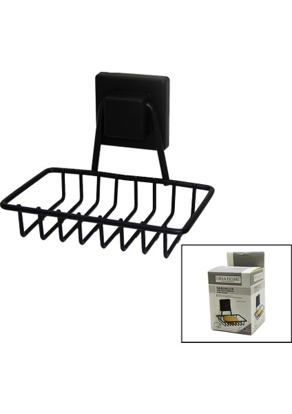 Siyah - Metal Katı Sabunluk Kare Güçlü Yapışkanlı 11X12.5X11CM (5047)