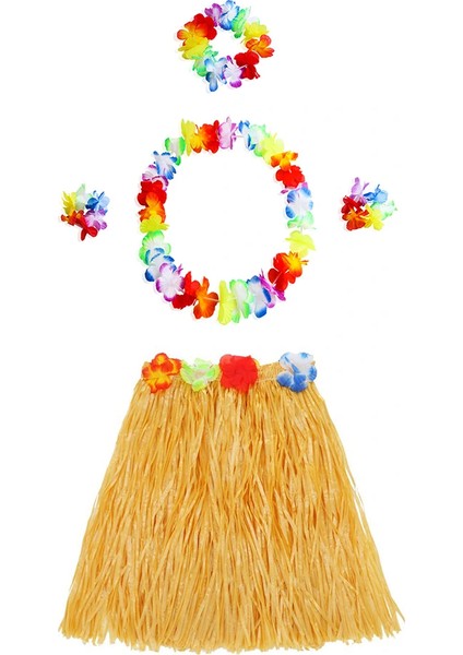 Luau Aloha Hawaii Kolye Etek Taç ve Bileklik Seti Turuncu (5047)