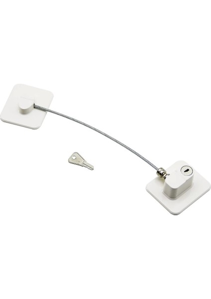 Beyaz Plaka Halatlı Emniyet Kilit 5X6CM Yapışkanlı Montaj=2pcs Plaka Halat=18.8cm (5047)