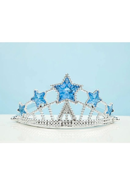 Mavi Yıldız Taşlı Plastik Kraliçe Prenses Elsa Tacı Çocuk Boy (5047)