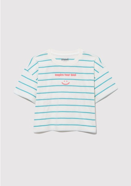 Baskılı Yeşil Çizgili Tişört 7610272-89543