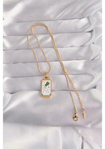 316L Çelik Gold Renk Beyaz Mineli Tarot Kolye fiyatları
