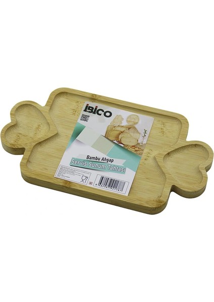 Dikdörtgen 3 Bölmeli=2in1 Kalp Kulp - Bölme + 1 Ahşap Bambu Servis Sunum Tepsi - Tahtası 25 x 14 x 1.4cm (5047)
