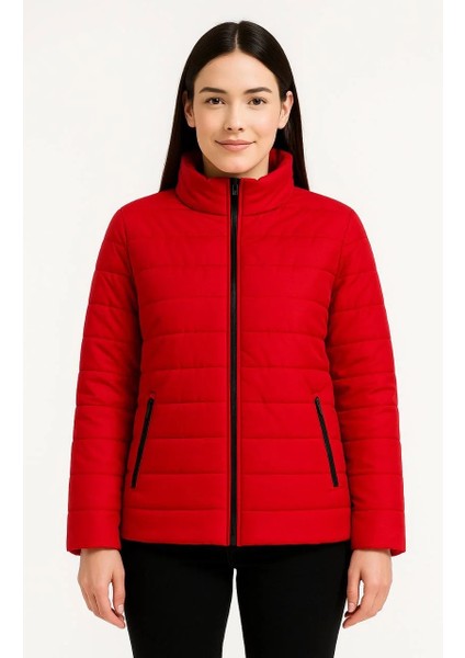 Kadın Bomber Mont Ceket – Su Itici Kumaş, Kapitone Astarlı, Fermuarlı, Kışlık - Kırmızı modelleri