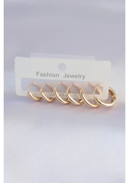 Pirinç Gold Renk Oval Küpe Seti