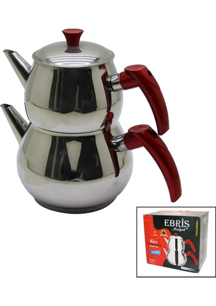 Aile Büyük Boy Küre Çelik Çaydanlık Seti Üst: 1.2lt - Alt: 2lt (5047)