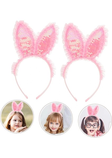 Kenarları Dantelli Pembe Pullu Payetli LED Işıklı Tavşan Kulak Taç 23X19 cm (5047) indirimleri