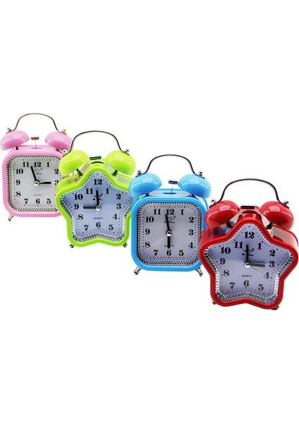Küçük Mix=yıldız:9.3cm- Kare:8.3cm Masa Çalar Saat Pilli - Ledli Işıklı Renkli Plastik (5047)
