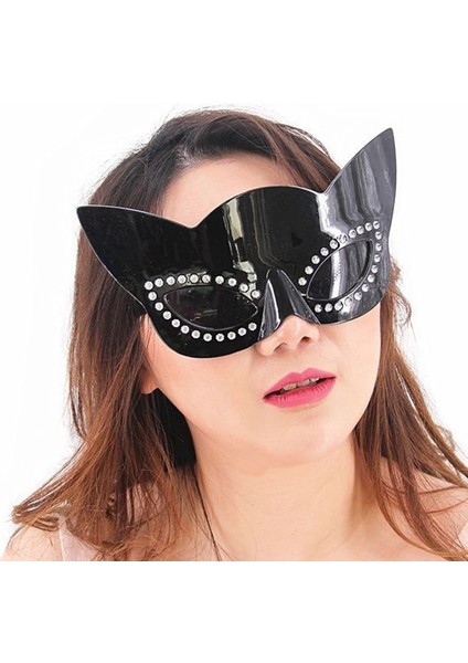 Siyah Renk Siyah Camlı Kedi Şekilli Parti Gözlüğü 20X11 cm (5047)