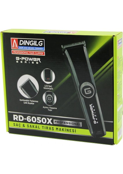 Saç Sakal Kesme - Traş Makinesi Fiş Şarjlı=led Gösterge Ayarlı BIÇAK=0.1-05MM RD-6050X G-Powerg-Plus (5047)