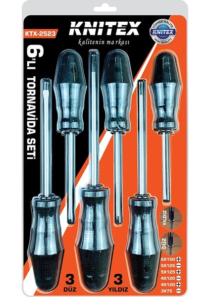6pcs Tornavida Seti 6X150 Yıldız - 5X125 Düz-Yıldız - 4X120 Düz-Yıldız - 3X75 Düz (5047)