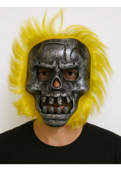 Wild Skull - Metal Kafatası Sarı Saçlı Iskelet Maske (5047)