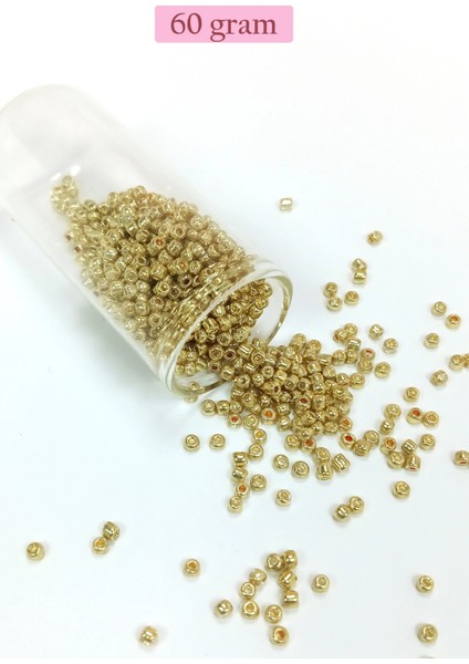 Dökme Cam Kum Boncuk (8/0) 3 mm - 60 Gram - Altın Rengi - BNC185
