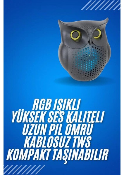 Siyah Bluetooth Hoporlör Baykuş Speaker Bluetooth 5.0 Bağlantılı