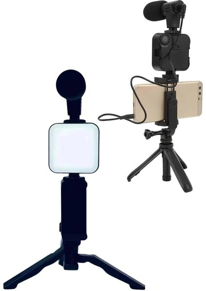 Telefon Tutucu LED Işıklı Kumandalı Mikrofon Telefon Vlog Video Kayıt indirimleri