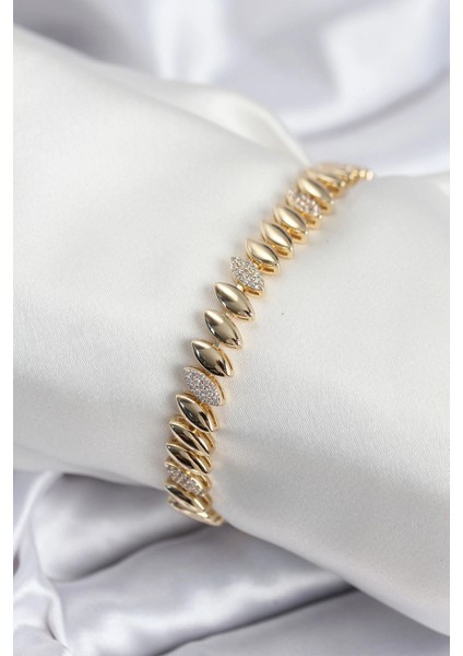 Pirinç Vıp Seri Gold Renk Arpa Model Kadın Bileklik