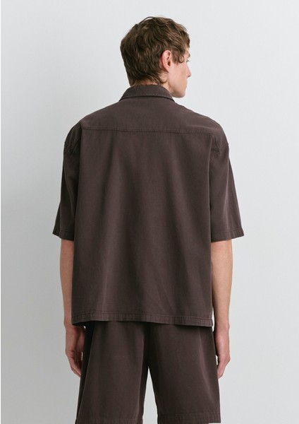 Keten Karışımlı Kahverengi Gömlek 0211559-86683