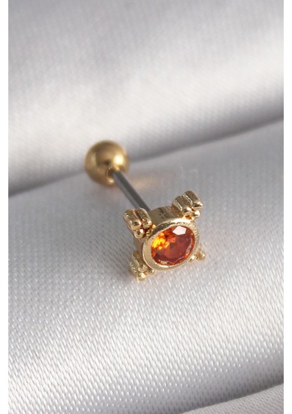 316L Çelik Gold Renk Turuncu Zirkon Taşlı Tragus Piercing