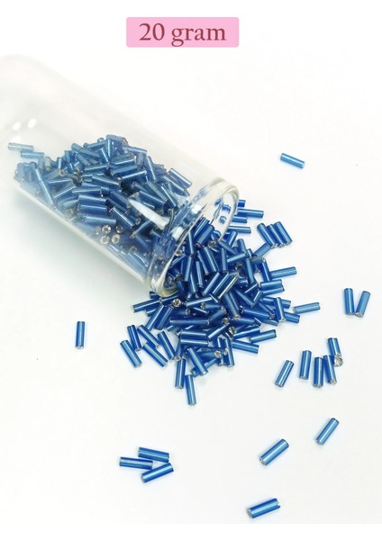 Uzun Boru Kesme Boncuk Çap 2mm Uzunluk 10 mm - 20 Gram - Mavi - BNC242