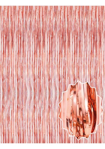 Rose Gold Püsküllü Kapı Perdesi - Parti, Bekarlığa Veda, Doğum Günü 1x2 M (5047)