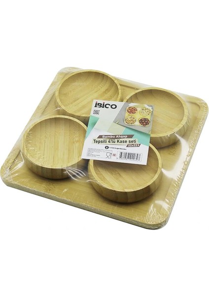 Ahşap Bambu 5pcs Çerezlik - Lokumluk Kase Seti 22X22CM (5047)