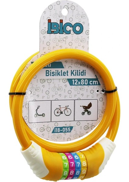 Şifreli Kalın Bisiklet Kilit Çelik Tel Turuncu Renkli Kılıf 12MMX80CM (5047)