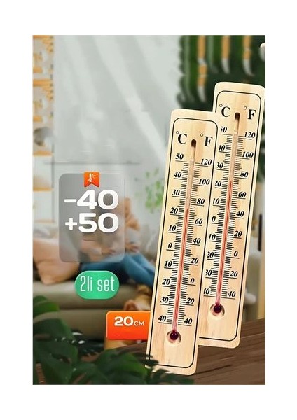 Termometre - Ahşap Duvar Termometresi 2 Li Set