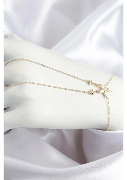 Pirinç Zirkon Taşlı Yıldız Model Gold Renk Şahmeran
