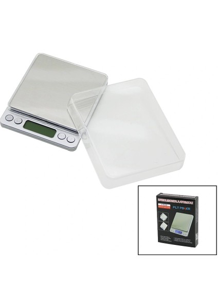 3000GR/0.01GR MİNİ=10.5X13CM Hassas Tartı - Terazi Şeffaf Pls.kapaklı - Pilli= 2pcs Ince (5047)