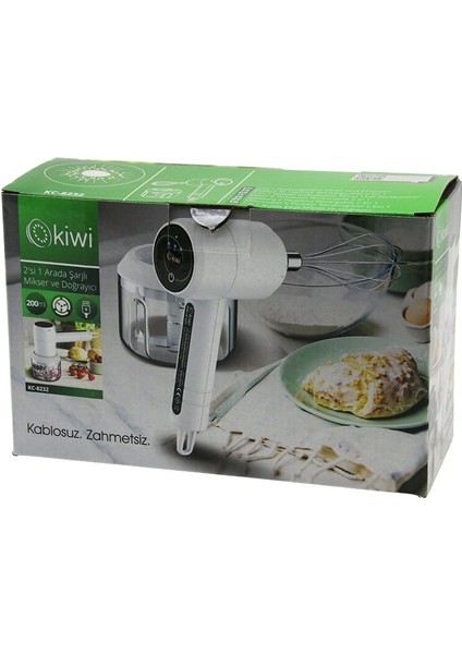 Kiwi KC-8232 2in1 USB Şarjlı Mikser - Doğrayıcı 20W200ML3-KADEME Hız=ışıklı Gösterge Dc 5V / 1ALİ-İON PİL:1500MAH (5047)