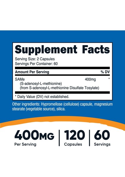 cost Sam-E S-Adenosyl-L-Methionine Brain & Cognitive Bone Joint & Cartilage 400MG 120 Caps fiyatları