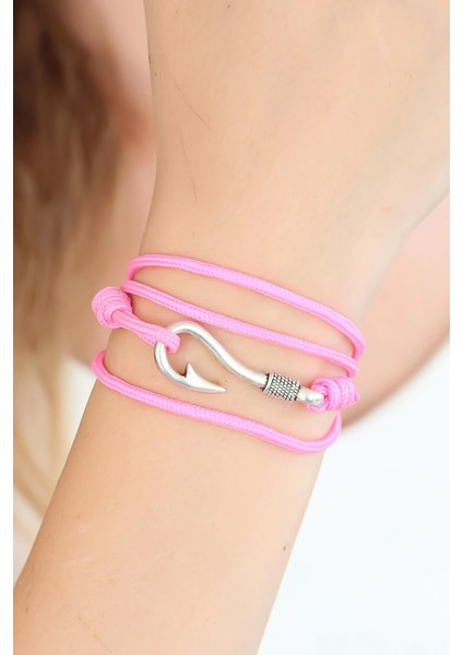 Pembe Renk Gümüş Metal Kancalı Bayan Çoklu Bileklik