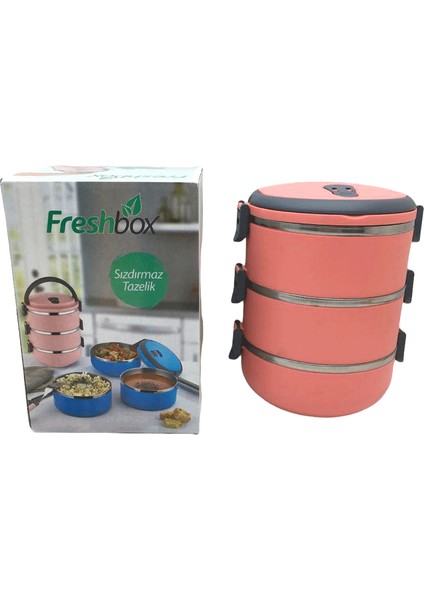 Koyu Pembe 3lü Sefer Tası Saklama Kabı 1.8lt (5047)