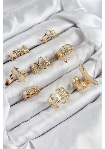 Pirinç Sarmal ve Yıldız Model Gold Renk Kadın Yüzük Kombin Set