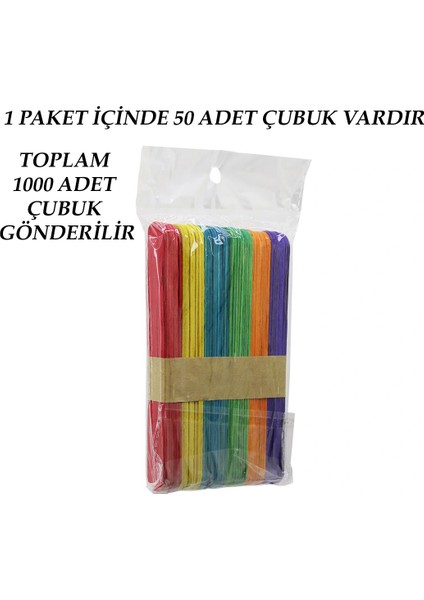 Renkli - 1000 Adet Ahşap Elişi - Dil Çubuk 15CM x 1.8cm (5047) fiyatları