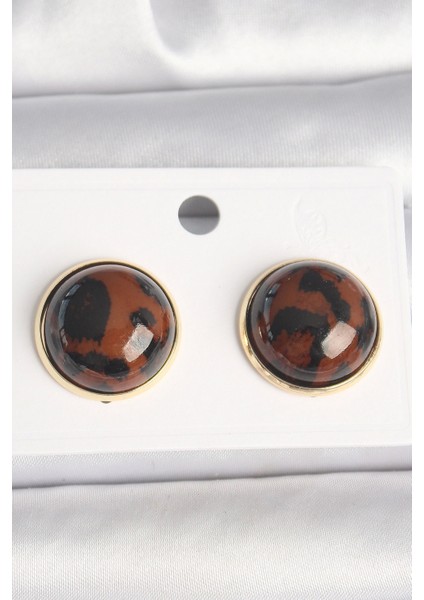 Pirinç Gold Renk 3D Daire Leopar Model Kadın Küpe