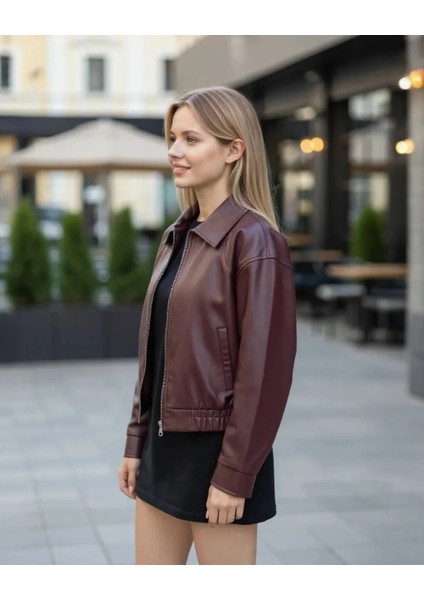 Kadın Bordo Suni Deri Ceket – Modern Kesim, Şık Görünüm, Yumuşak Dokulu Mont | Velzana modelleri