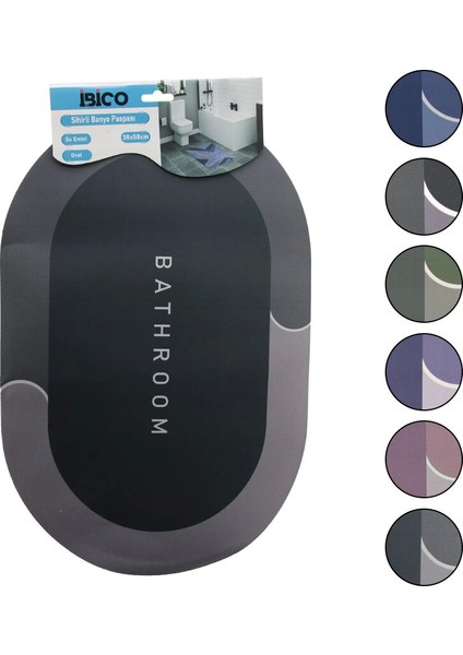 Oval - Mat Renkler 38X58CM Su Emici - Sihirli Banyo Paspası Elastik (5047)