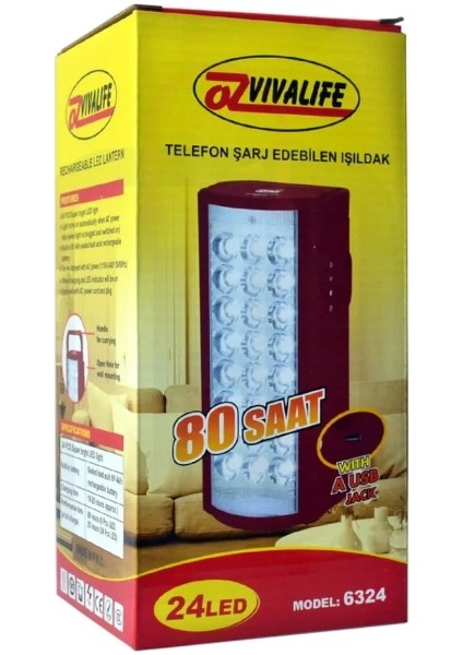 Telefon Şarj Edebilen Şarjlı Işıldak 24 LED USB 80 Saat Kesintisiz Işık (5047) modelleri