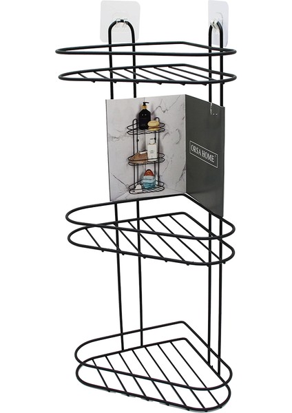 3 Katlı Siyah Metal Köşe Rafı (5047)