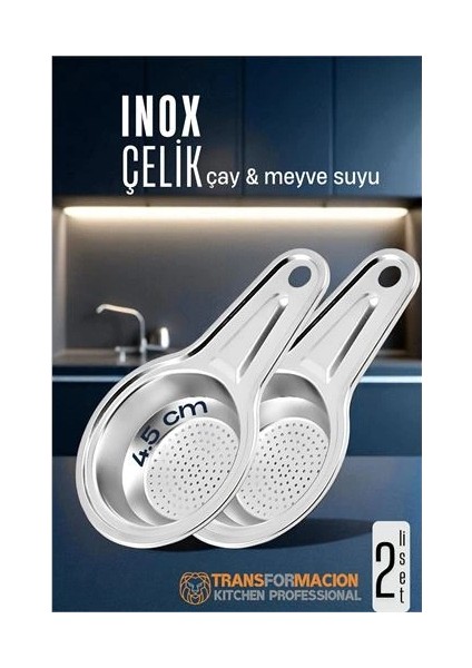 Inox Çelik Çay Süzgeci - Meyve Suyu Süzgeci - Profesyoneller Için 2 Li Set Paslanmaz Çelik