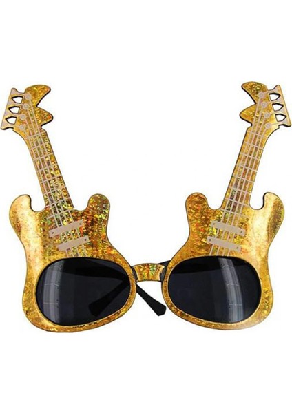 Altın Renk Rockn Roll Gitar Şekilli Parti Gözlüğü 15X15 cm (5047)