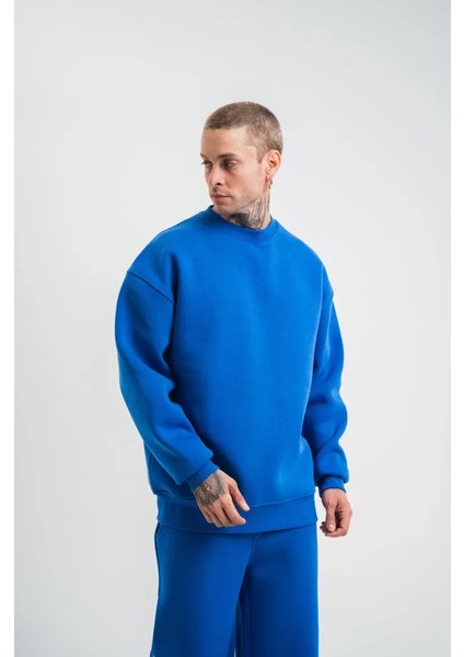 Uzun Kol Bisiklet Yaka Basic Sweatshirt - Mavi fırsatları