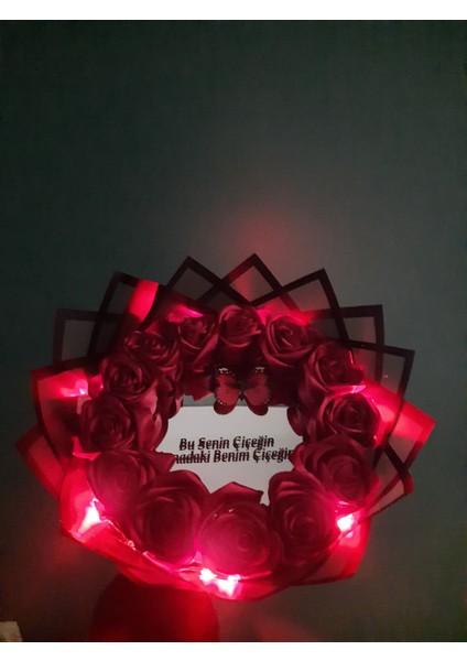 Aynalı Ledli Yazılı Solmayan Gül Buketi Bordo Dışı Siyah - Istenilen Renk Yapılır fiyatları