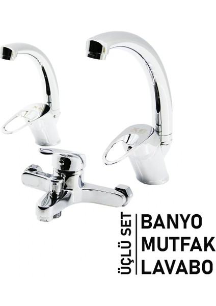 3lü Set Banyo - Evye Mutfak - Lavabo Aç Kapa Mix Batarya Musluk (5047)